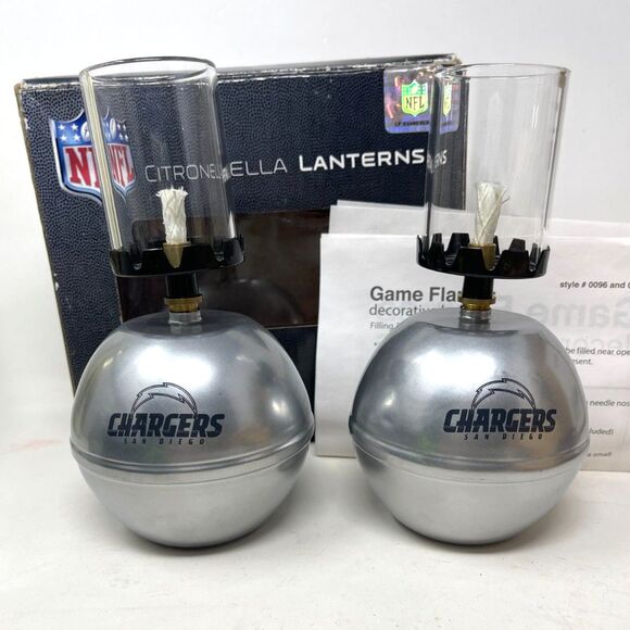 Pair NFL CHARGERS Lanterns Citronella Table Top Candles ~New ~Boxed ~Football - Picture 1 of 11